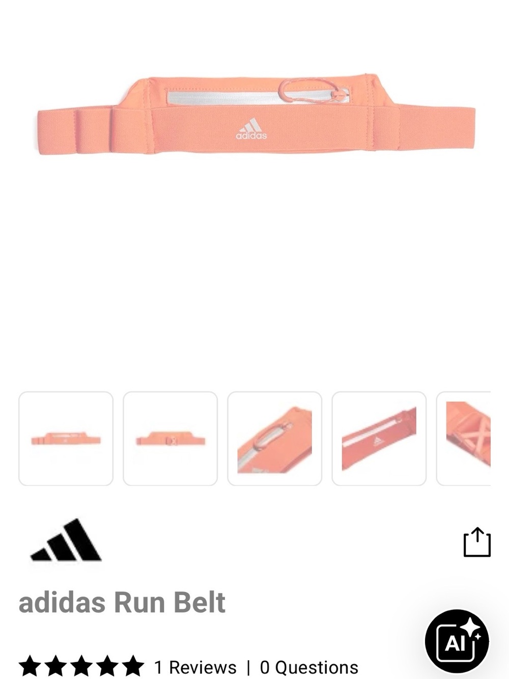 adidas Bright Neon Orange Slim Sports Waist Belt with Zipper